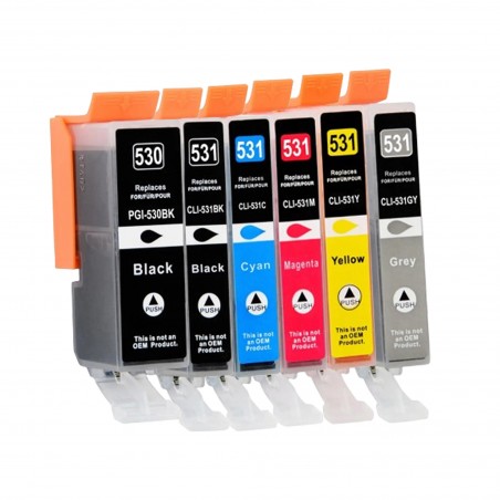 Pack de 6 Cartouches compatibles avec Canon PGI-530 CLI-531 pour PI...