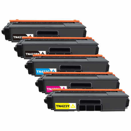 Pack de 5 TONER Compatible avec Brother TN-423 ( 2BK + C + M + Y) a...