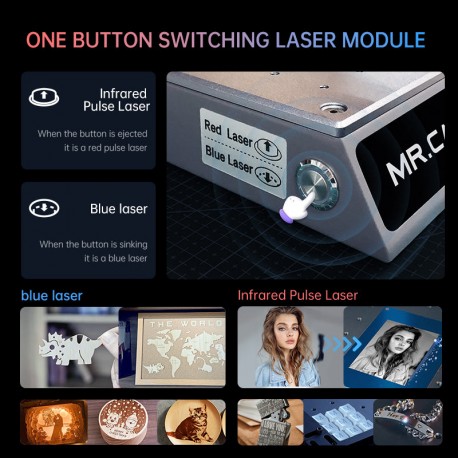 Graveur laser de bureau Mr Carve M4 + RF1 1064nm & 455nm pour métaux et non-métaux avec une zone de travail de 70mm*70mm