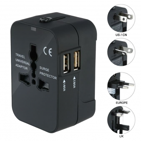 Chargeur Adaptateur de Voyage Universel, US EU UK AU avec 2 USB Por...