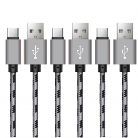 Pack de 3 Câbles chargeurs 1m en nylon tressé USB Type C argent pou...