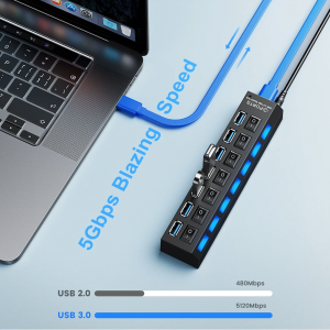 Hub Multiprise USB 3.0 avec 7 ports avec indicateur LED et interrup...