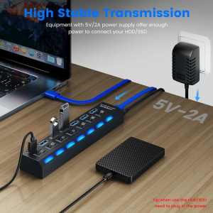 Hub Multiprise USB 3.0 avec 7 ports avec indicateur LED et interrup...