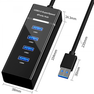 4-Port Hub USB 3.0 High Speed Ports Pour Ordinateur, Pc, Tablette (...