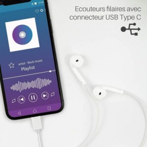Ecouteurs usb type C blanc pour iPhone 15 / 15 Plus / 15 Pro / 15 P...