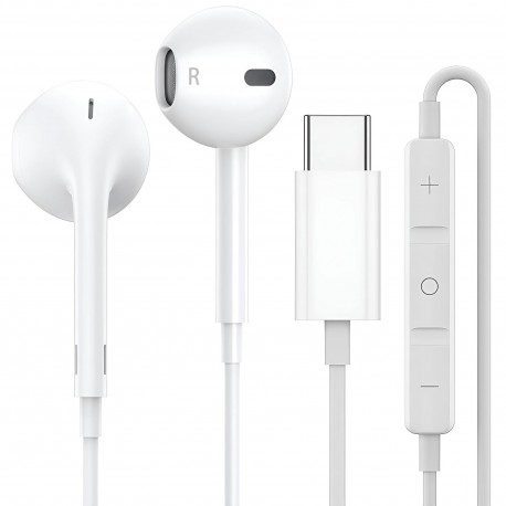Ecouteurs usb type C blanc pour iPhone 15 / 15 Plus / 15 Pro / 15 P...