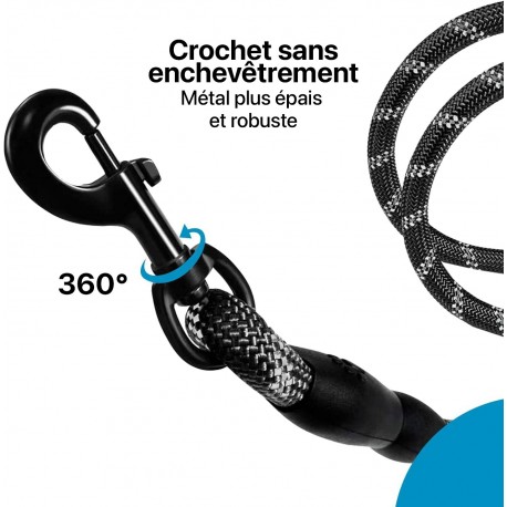 Laisse noir pour Chien en Nylon Réglable Solide de Haute Qualité Réfléchissant 1,5 m Corde Grands ou Moyens Chiens