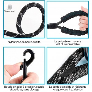 Laisse noir pour Chien en Nylon Réglable Solide de Haute Qualité Ré...